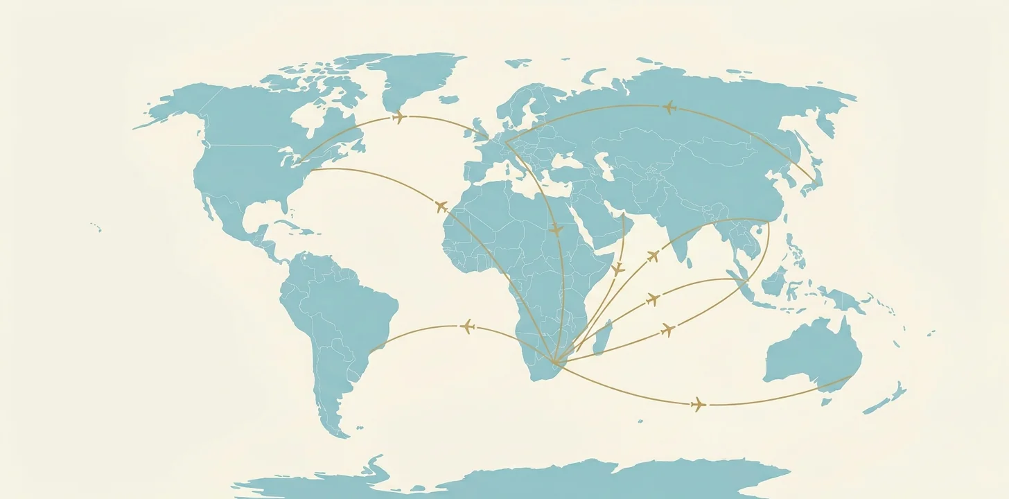 World map showing Interdoc courier routes from Johannesburg to major destinations across six continents.